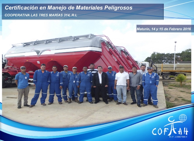 Certificación en Manejo de Materiales Peligrosos (Cooperativa Las Tres Marías) Maturín