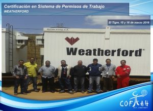 Certificación en Sistema de Pemisos de Trabajo (WEATHERFORD) El Tigre