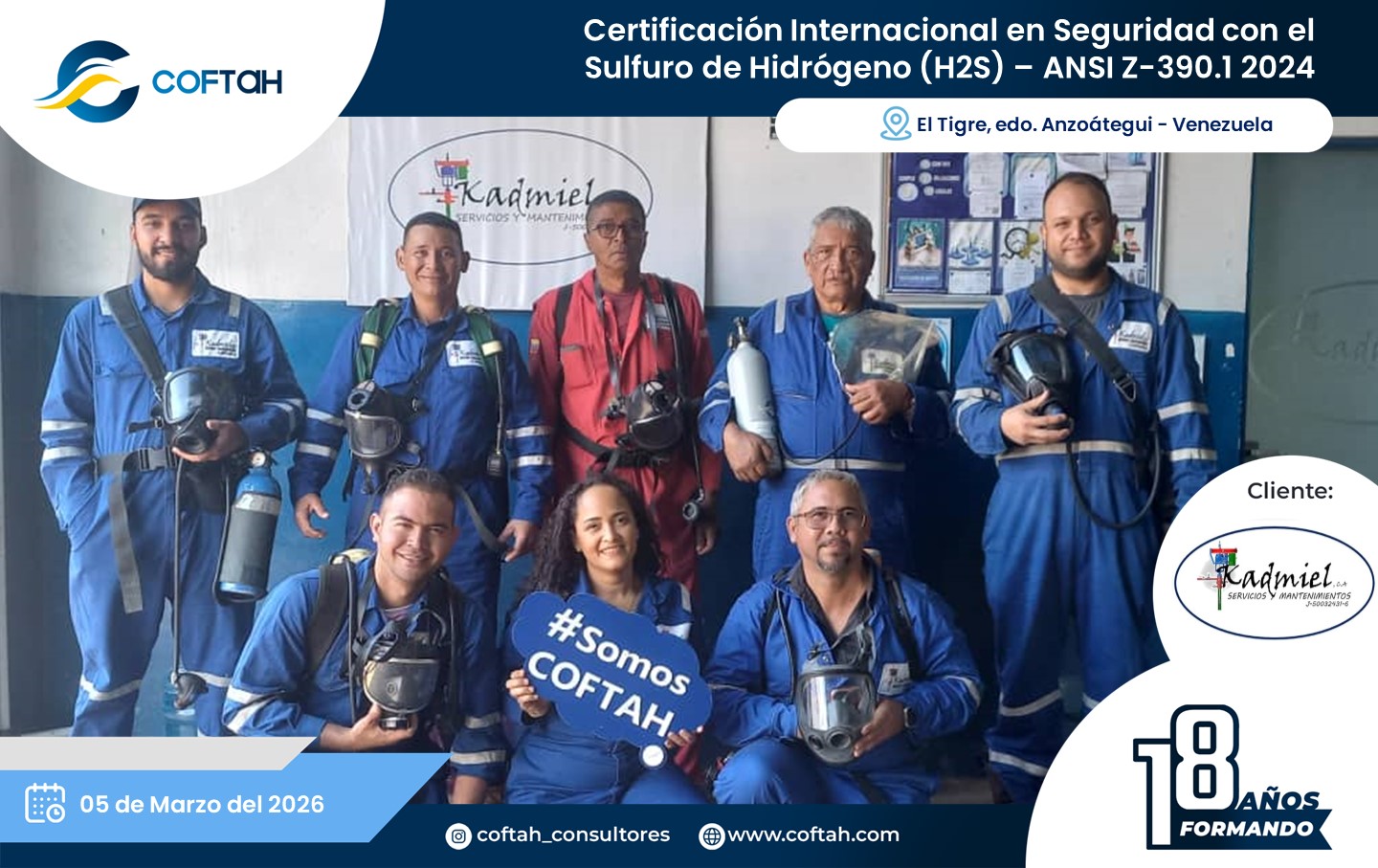 Lee más sobre el artículo Certificación Internacional con el Sulfuro de Hidrógeno H2S – ANSI Z-390.1 2024 en KADMIEL