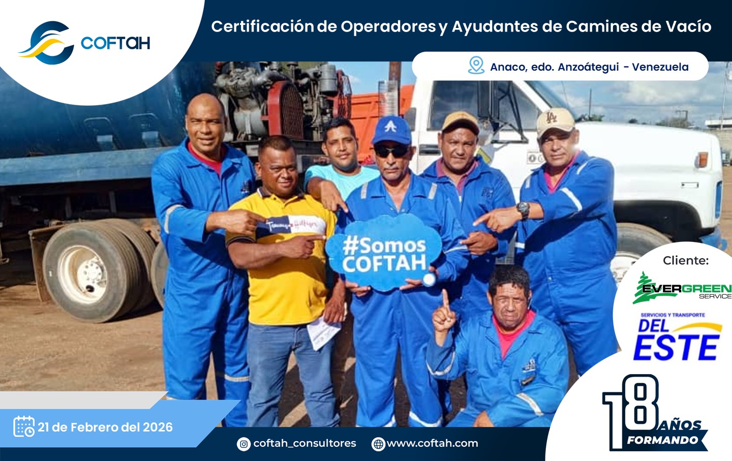 Lee más sobre el artículo Certificación de Operadores y Ayudantes de Camiones de Vacío en EVERGREEN SERVICE y TRANSPORTE DEL ESTE