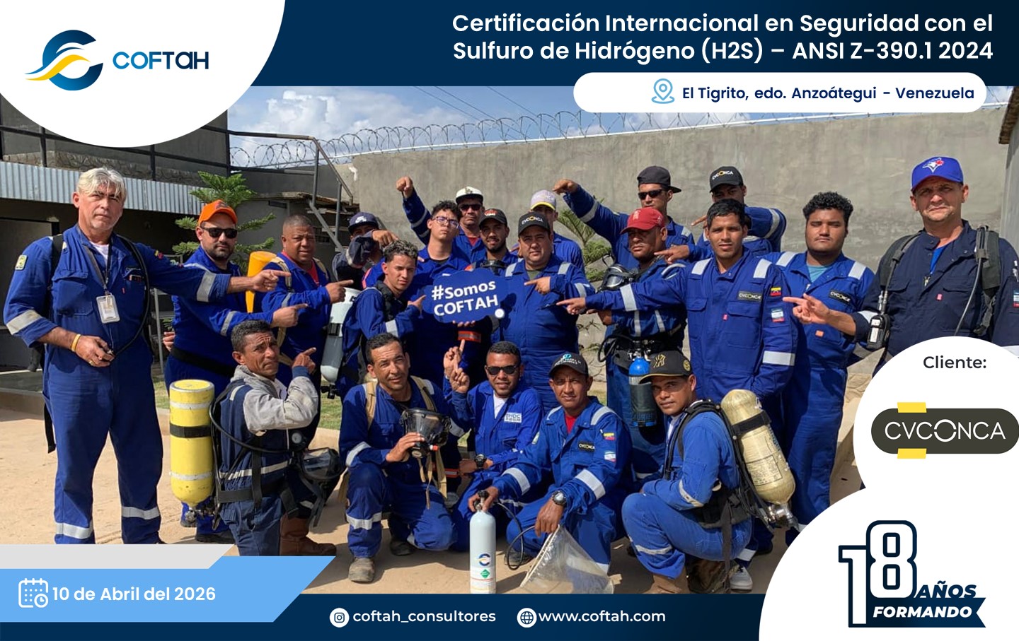 Lee más sobre el artículo Certificación Internacional con el Sulfuro de Hidrógeno H2S – ANSI Z-390.1 2024 en CVCONCA