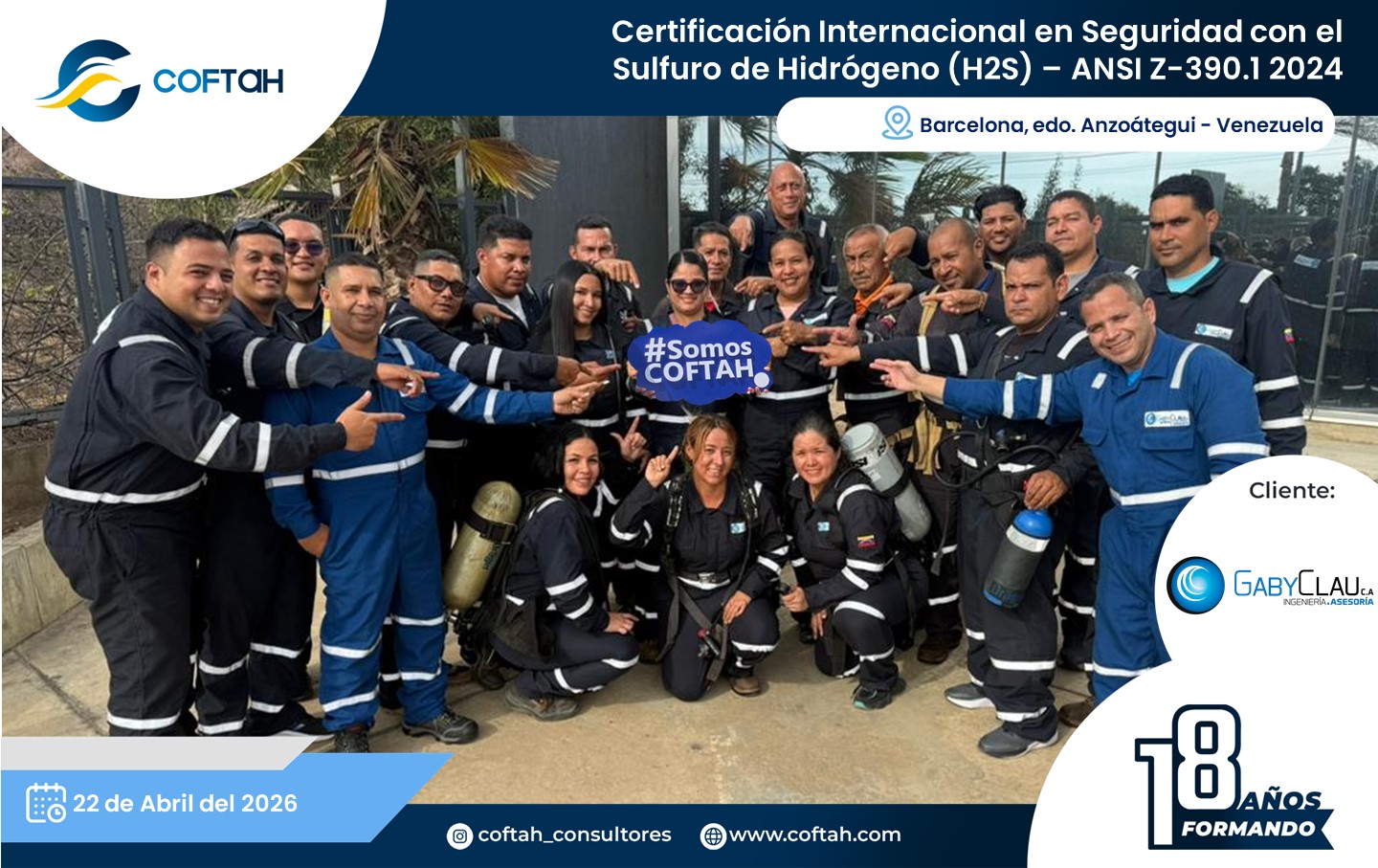 Lee más sobre el artículo Certificación Internacional con el Sulfuro de Hidrógeno H2S – ANSI Z-390.1 2024 en GABYCLAU
