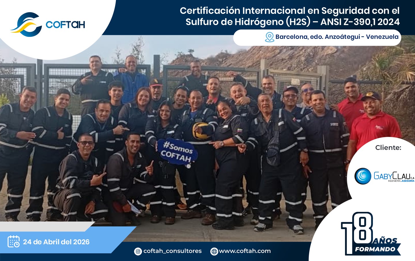 Lee más sobre el artículo Certificación Internacional con el Sulfuro de Hidrógeno H2S – ANSI Z-390.1 2024 en GABYCLAU