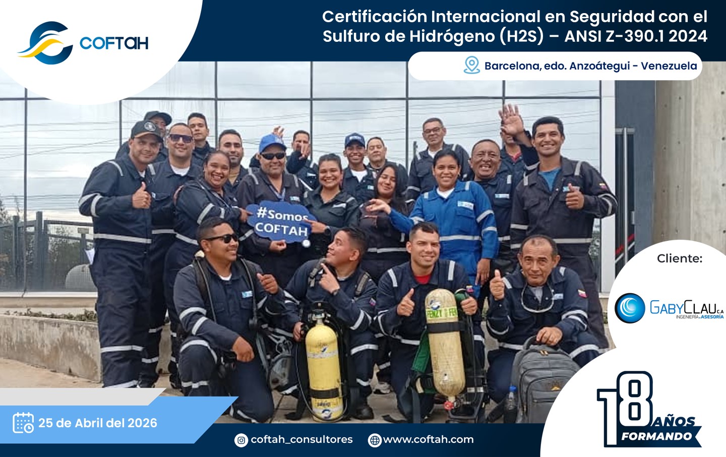 Lee más sobre el artículo Certificación Internacional con el Sulfuro de Hidrógeno H2S – ANSI Z-390.1 2024 en GABYCLAU