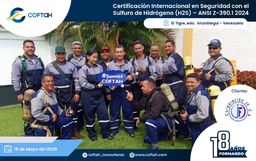 Lee más sobre el artículo Certificación Internacional con el Sulfuro de Hidrógeno H2S – ANSI Z-390.1 2024 en CORPORACION JF
