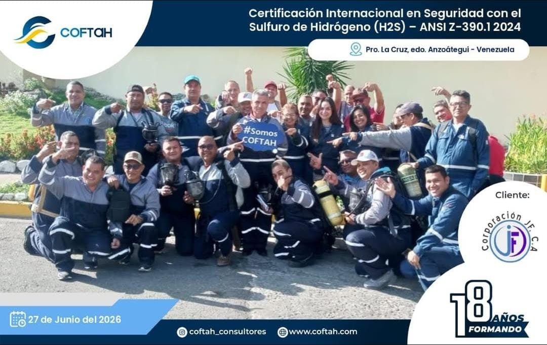 Lee más sobre el artículo Certificación Internacional con el Sulfuro de Hidrógeno H2S – ANSI Z-390.1 2024 en CORPORACION JF